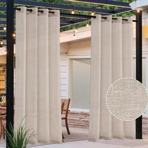 Waterproof Outdoor Patio Curtain Linen Look Heavy Duty Indoor Outdoor Solid Grommet Curtain Series Thermal Insulated Sunlight Block Drape for Gazebo/Porch, 1 Panel