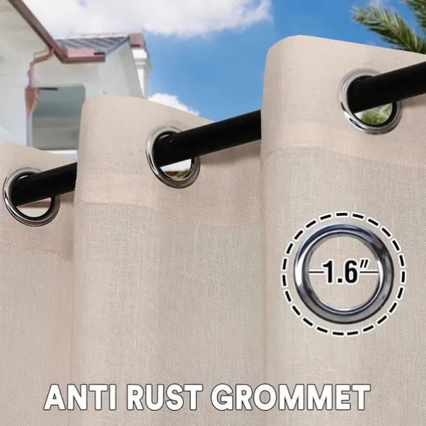 Waterproof Outdoor Patio Curtain Linen Look Heavy Duty Indoor Outdoor Solid Grommet Curtain Series Thermal Insulated Sunlight Block Drape for Gazebo/Porch, 1 Panel
