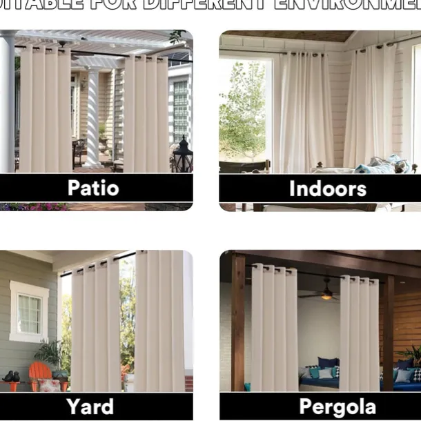 Waterproof Outdoor Patio Curtain Linen Look Heavy Duty Indoor Outdoor Solid Grommet Curtain Series Thermal Insulated Sunlight Block Drape for Gazebo/Porch, 1 Panel