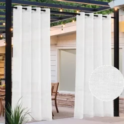 Waterproof Outdoor Patio Curtain Linen Look Heavy Duty Indoor Outdoor Solid Grommet Curtain Series Thermal Insulated Sunlight Block Drape for Gazebo/Porch, 1 Panel