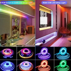 Waterproof RGB COB Strip Light 16ft 5M Smart IC Flexible DC24V LED Tape Light WS2811 Addressable RGB with RF Controller or WIFI Controller Suitable Party Home Office DIY Lighting Projects