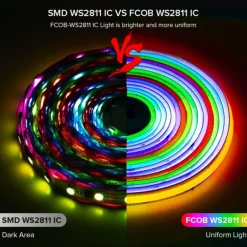 Waterproof RGB COB Strip Light 16ft 5M Smart IC Flexible DC24V LED Tape Light WS2811 Addressable RGB with RF Controller or WIFI Controller Suitable Party Home Office DIY Lighting Projects