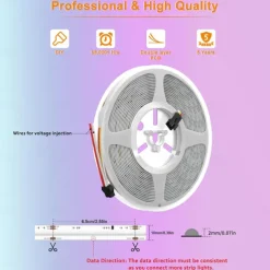 Waterproof RGB COB Strip Light 16ft 5M Smart IC Flexible DC24V LED Tape Light WS2811 Addressable RGB with RF Controller or WIFI Controller Suitable Party Home Office DIY Lighting Projects