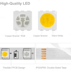 Waterproof RGBWW LED Light Strip 5050 LED, 16.4FT/33FT Flexible LED Tape Light with WIFI APP Control, RGBW Lights for Bedroom, Christmas & Party Decor