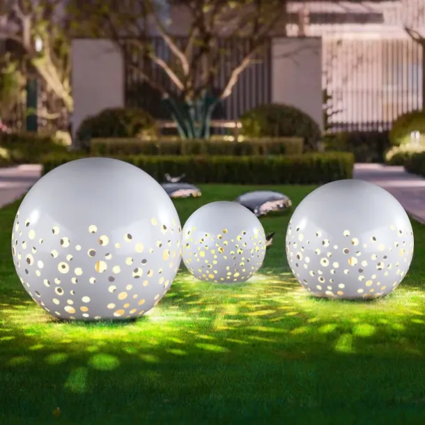 Waterproof Round Metal Hollow White Modern Outdoor Lanterns Lawn Lamp 110-240V