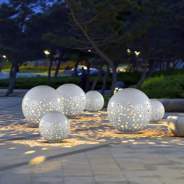 Waterproof Round Metal Hollow White Modern Outdoor Lanterns Lawn Lamp 110-240V