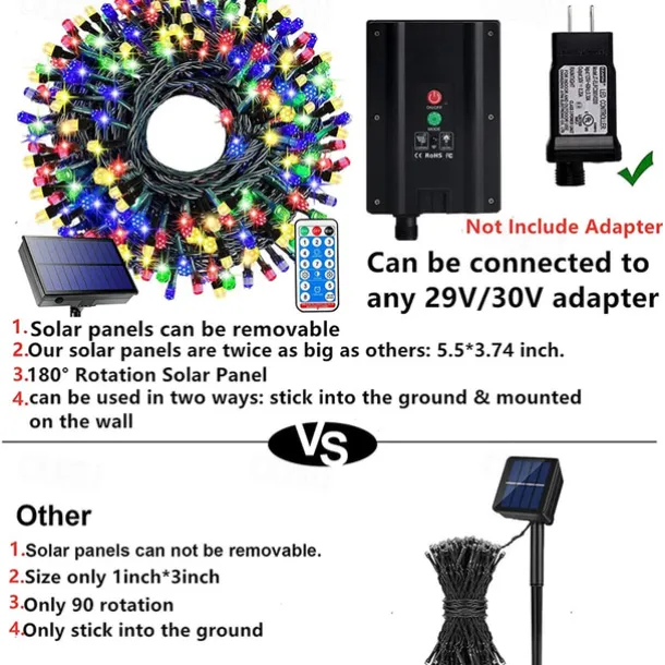 Waterproof Solar Christmas Lights - 30-100M, 300-800 LED String Lights with Remote & 8 Modes for Xmas Tree & Garden Decor Window Decoration