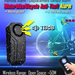 Waterproof Wireless Bicycle Alarm with Remote Control Electric Motorcycle & Car Security Anti-Theft System with Vibration Sensor & Lost Reminder 113dB