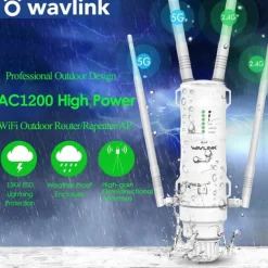 Wavlink Latest Technology 1200Mbps High Power 4x7dBi Antennas Dual Band 2.4GHz&5GHz Gigabit Ethernet Outdoor Weatherproof Wireless WIFI Router/AP Repeater White