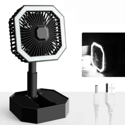 WAZA Foldable USB Mini Fan – Adjustable Height and Angle, LED Light, Personal Rechargeable Fan for Travel and Office