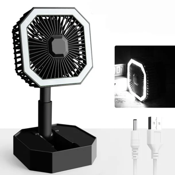 WAZA Foldable USB Mini Fan – Adjustable Height and Angle, LED Light, Personal Rechargeable Fan for Travel and Office