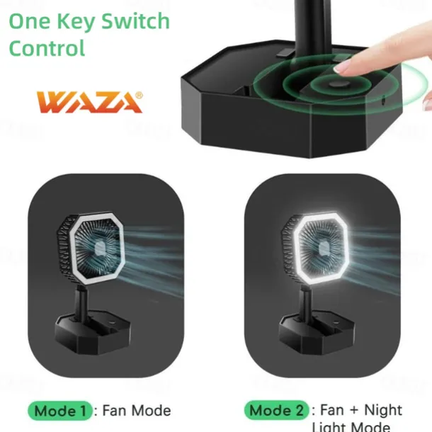 WAZA Foldable USB Mini Fan – Adjustable Height and Angle, LED Light, Personal Rechargeable Fan for Travel and Office