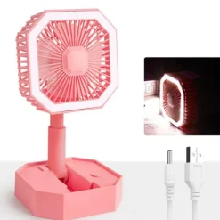 WAZA Foldable USB Mini Fan – Adjustable Height and Angle, LED Light, Personal Rechargeable Fan for Travel and Office