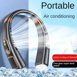 Wearable 5-Speed Neck Fan – Touch Control Silent Air Cooler, USB Powered for Outdoor Sport and Travel