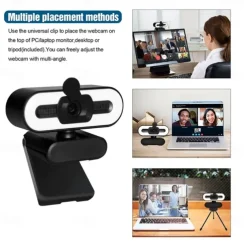 Webcam 4K Full HD with Ring Fill Light Laptop PC Computer Live Broadcast Video Web Cam with Microphone Rotating Cameras Streaming Webcam