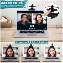 Webcam 4K Full HD with Ring Fill Light Laptop PC Computer Live Broadcast Video Web Cam with Microphone Rotating Cameras Streaming Webcam