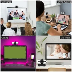 Webcam 4K Full HD with Ring Fill Light Laptop PC Computer Live Broadcast Video Web Cam with Microphone Rotating Cameras Streaming Webcam