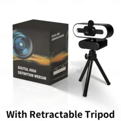 Webcam 4K Full HD with Ring Fill Light Laptop PC Computer Live Broadcast Video Web Cam with Microphone Rotating Cameras Streaming Webcam