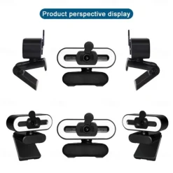 Webcam 4K Full HD with Ring Fill Light Laptop PC Computer Live Broadcast Video Web Cam with Microphone Rotating Cameras Streaming Webcam