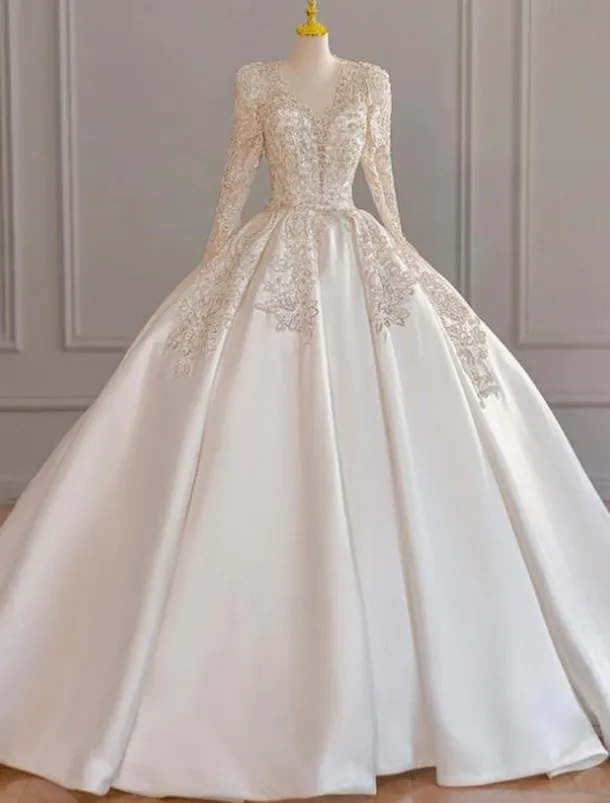 Wedding Dresses Ball Gown Off Shoulder Cap Sleeve Court Train Satin Bridal Gowns With Ruched Solid Color