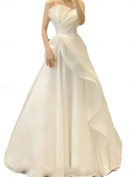 Wedding Dresses Ball Gown Off Shoulder Sleeveless Floor Length Tulle Bridal Gowns With Pleats Solid Color