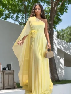 Wedding Dresses Mermaid / Trumpet One Shoulder Sleeveless Floor Length Chiffon Bridal Gowns With Flower
