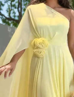 Wedding Dresses Mermaid / Trumpet One Shoulder Sleeveless Floor Length Chiffon Bridal Gowns With Flower