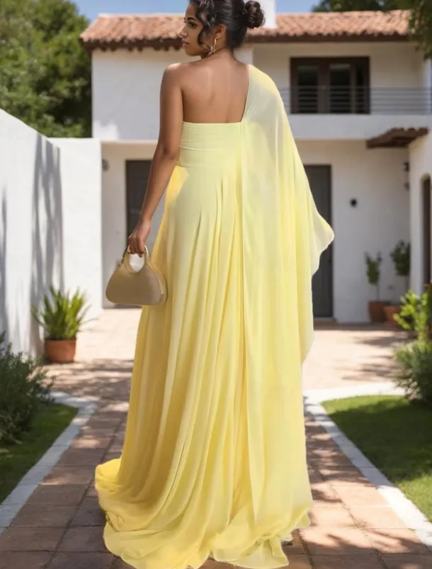 Wedding Dresses Mermaid / Trumpet One Shoulder Sleeveless Floor Length Chiffon Bridal Gowns With Flower