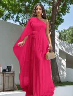 Wedding Dresses Mermaid / Trumpet One Shoulder Sleeveless Floor Length Chiffon Bridal Gowns With Flower