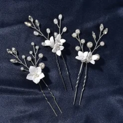 Wedding Hair Comb Bridal Hair Pins Set Silver Crystal Pearl Hair Side Comb U-shaped Flower Rhinestone Wedding Hair Accessories for Bride Bridesmaid Prom