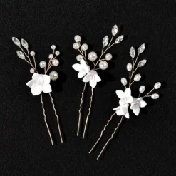Wedding Hair Comb Bridal Hair Pins Set Silver Crystal Pearl Hair Side Comb U-shaped Flower Rhinestone Wedding Hair Accessories for Bride Bridesmaid Prom