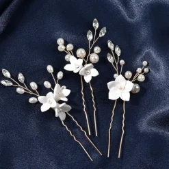 Wedding Hair Comb Bridal Hair Pins Set Silver Crystal Pearl Hair Side Comb U-shaped Flower Rhinestone Wedding Hair Accessories for Bride Bridesmaid Prom