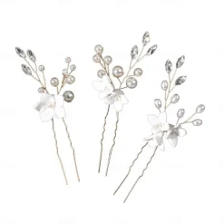 Wedding Hair Comb Bridal Hair Pins Set Silver Crystal Pearl Hair Side Comb U-shaped Flower Rhinestone Wedding Hair Accessories for Bride Bridesmaid Prom