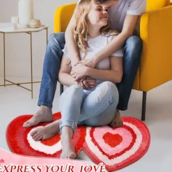 Wedding Heart Rugs Heart Shaped Non Slip Bathroom Rug Washable Mat Heart Kitchen Rugs Love Deco Floor Mat or Shower Bedroom Kitchen Deco (Double Heart, 17.7 x 31.5 Inches)