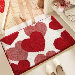 Wedding Heart Rugs Heart Shaped Non Slip Bathroom Rug Washable Mat Heart Kitchen Rugs Love Deco Floor Mat or Shower Bedroom Kitchen Deco (Double Heart, 17.7 x 31.5 Inches)