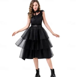 Wednesday Addams Addams family Wednesday Dress Tulle Dresses Punk & Gothic Movie Cosplay for Women's Adults Carnival Masquerade Party / Evening