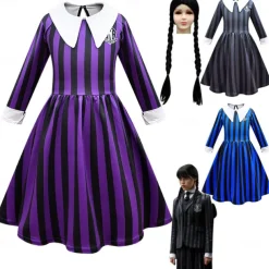 Wednesday Addams Wednesday Dress Girls' Movie Cosplay Cosplay Blue Purple Gray Dress Carnival Masquerade Polyester World Book Day Costumes