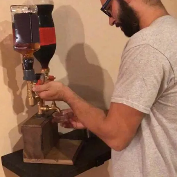 Whiskey Wood Dispenser,Faucet Shape Liquor Dispenser, Daddy Favorite Whiskey Wine Wood Dispenser for Home Bar Dinner Party Restaurant, Dad Papa Boyfriend Husband Gift