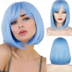 White Bob Wigs for Women Short Bob Wig with Bangs 14 inch Straight Wigs Soft Synthetic Full Wigs for Daily Party Halloween Wigs