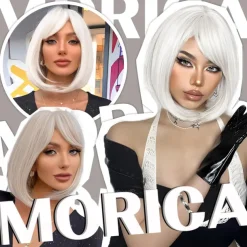 White Bob Wigs for Women Short Bob Wig with Bangs 14 inch Straight Wigs Soft Synthetic Full Wigs for Daily Party Halloween Wigs