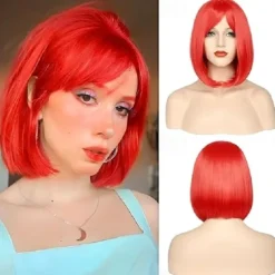 White Bob Wigs for Women Short Bob Wig with Bangs 14 inch Straight Wigs Soft Synthetic Full Wigs for Daily Party Halloween Wigs