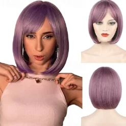White Bob Wigs for Women Short Bob Wig with Bangs 14 inch Straight Wigs Soft Synthetic Full Wigs for Daily Party Halloween Wigs