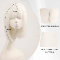 White Bob Wigs for Women short white wig with bangs Straight Bob Wigs Synthetic Cosplay Daily Party Wig Halloween Wigs