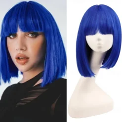 White Bob Wigs for Women short white wig with bangs Straight Bob Wigs Synthetic Cosplay Daily Party Wig Halloween Wigs