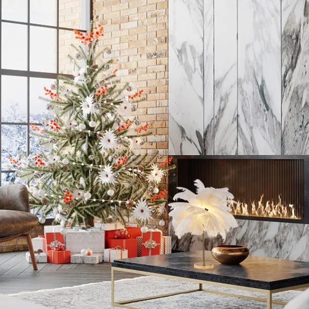 White Feather Table Lamp with Plug in Wire Modern Feather Lamp 3-Light Bedside Table Lamp for Bedroom Nightstand Lamp Desk Night Light in Gold Christmas gift