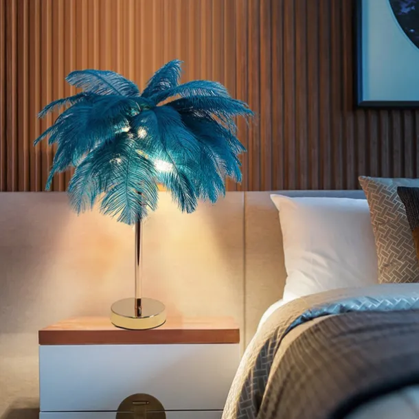 White Feather Table Lamp with Plug in Wire Modern Feather Lamp 3-Light Bedside Table Lamp for Bedroom Nightstand Lamp Desk Night Light in Gold Christmas gift