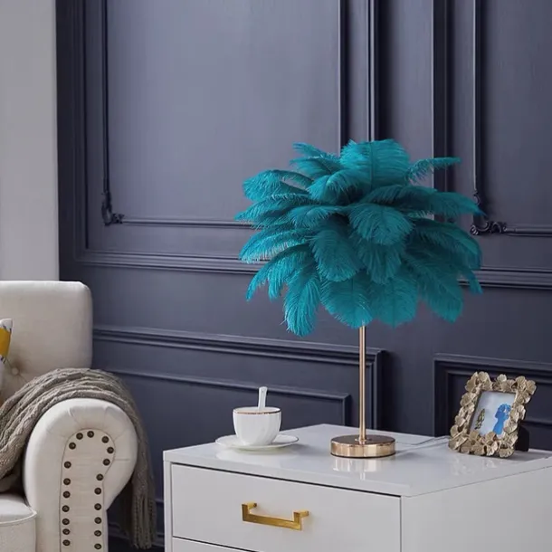 White Feather Table Lamp with Plug in Wire Modern Feather Lamp 3-Light Bedside Table Lamp for Bedroom Nightstand Lamp Desk Night Light in Gold Christmas gift