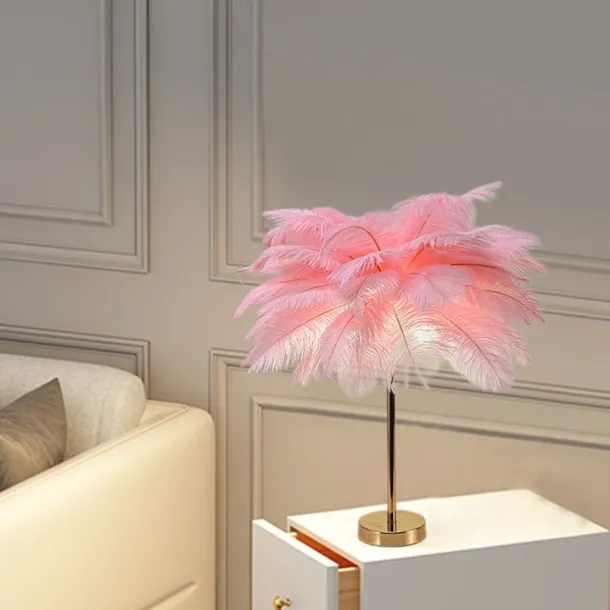 White Feather Table Lamp with Plug in Wire Modern Feather Lamp 3-Light Bedside Table Lamp for Bedroom Nightstand Lamp Desk Night Light in Gold Christmas gift