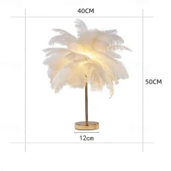 White Feather Table Lamp with Plug in Wire Modern Feather Lamp 3-Light Bedside Table Lamp for Bedroom Nightstand Lamp Desk Night Light in Gold Christmas gift