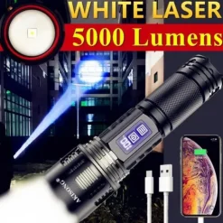 White Laser Super Powerful Flashlight 5000LM TYPE-C Rechargeable Torch Light High Power LED Flashlight Tactical Lantern